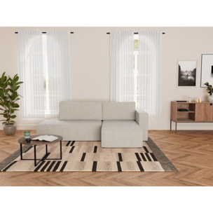 Topaze - canapé d'angle droit 4 places convertible avec coffre sans accoudoir en velours côtelé - Beige