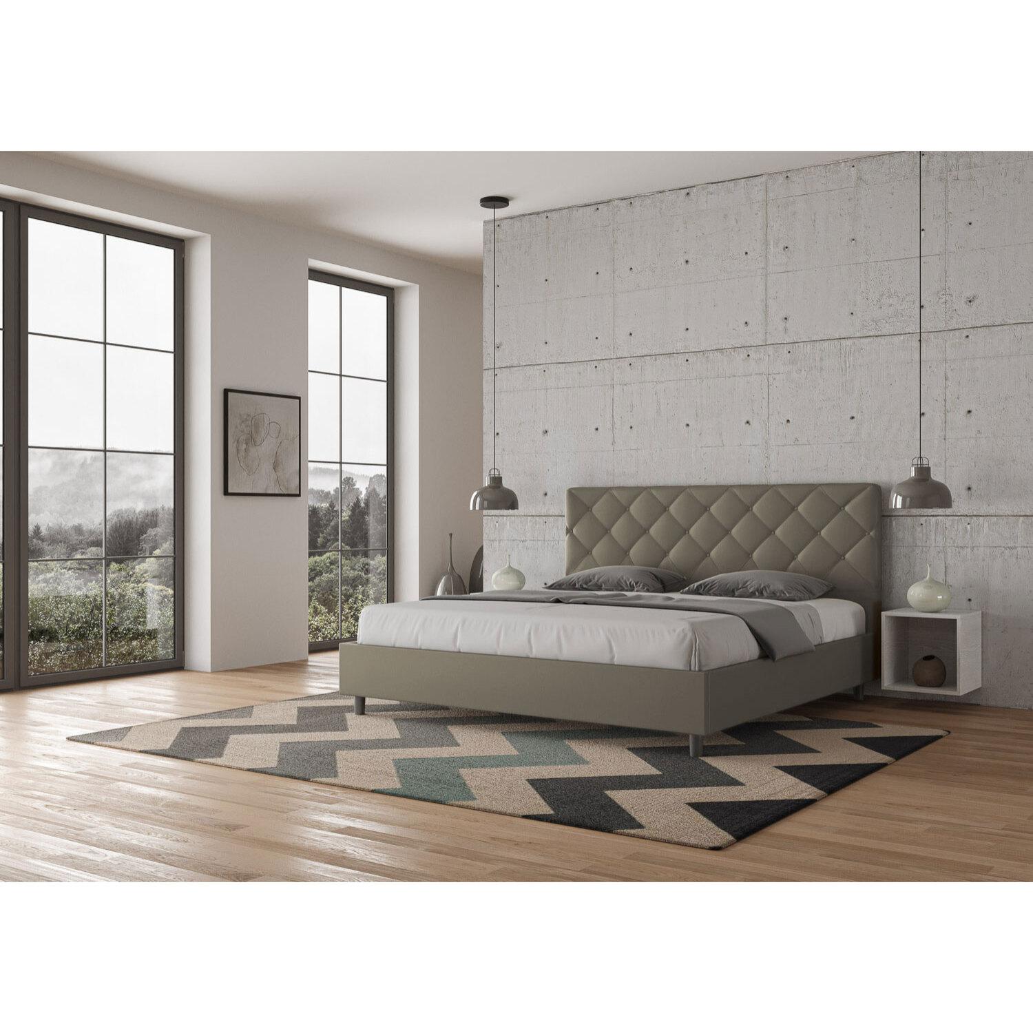 Lit king size avec sommier rembourrée 180x200 similicuir cappuccino Priya