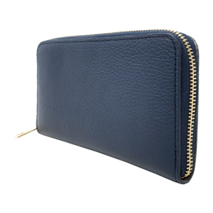 Chicca Borse Portafogli Lungo Donna in Pelle Blu Scuro