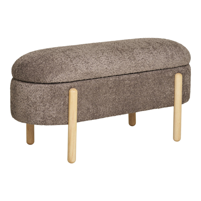 Branca - Panca contenitore in tessuto marrone con gambe in legno naturale 97x40x48 cm