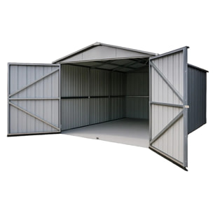 Garage métal gris Yardmaster 14 m² + kit d'ancrage