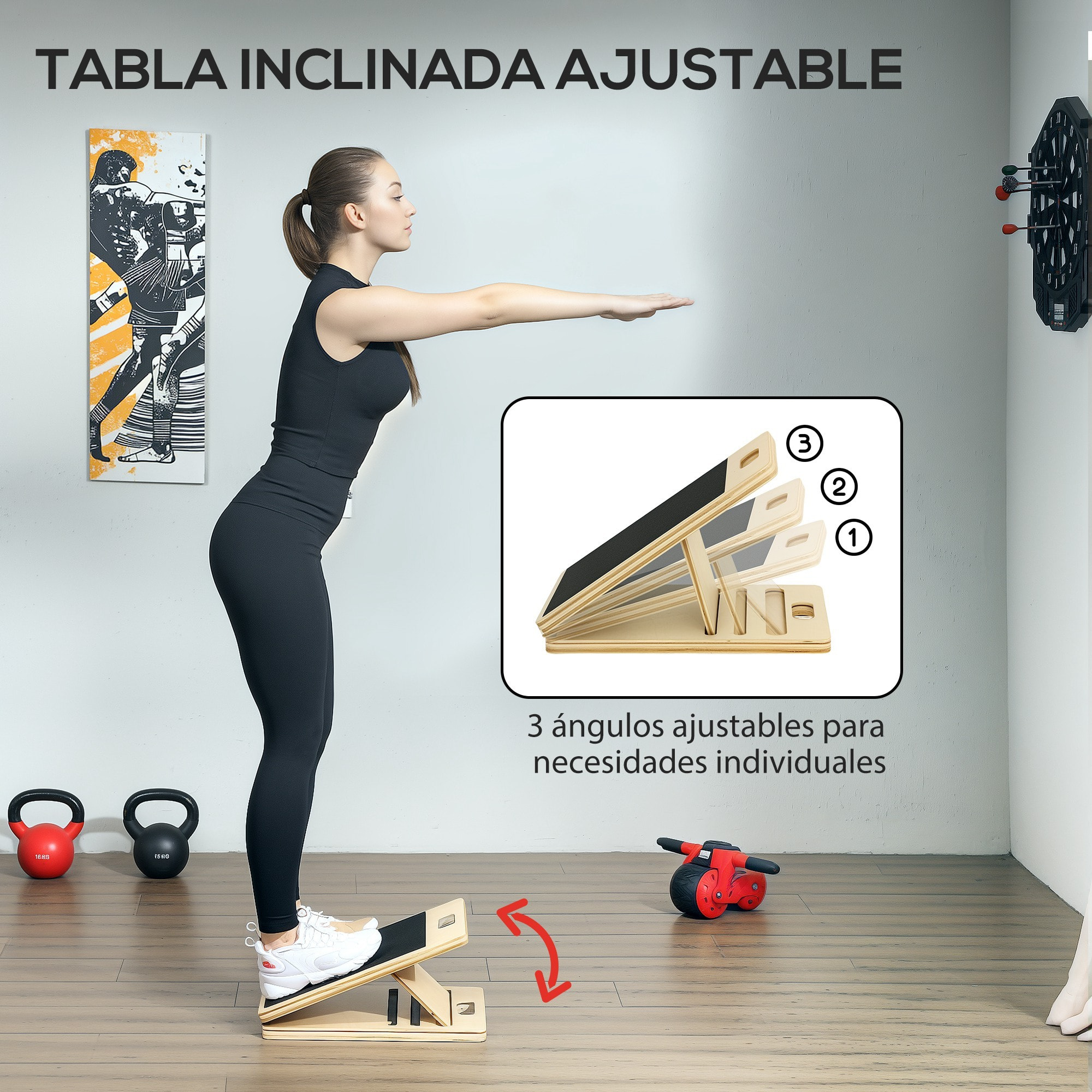 Kit de Barra de Pilates Kit de Pilates con 6 Bandas Elásticas Tabla Inclinada Ajustable para Entrenamiento de Cuerpo Completo en Casa Gris