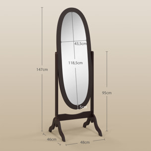 Miroir à pied ovale style shabby chic inclinaison réglable dim. 47L x 45l x 154H cm MDF chocolat