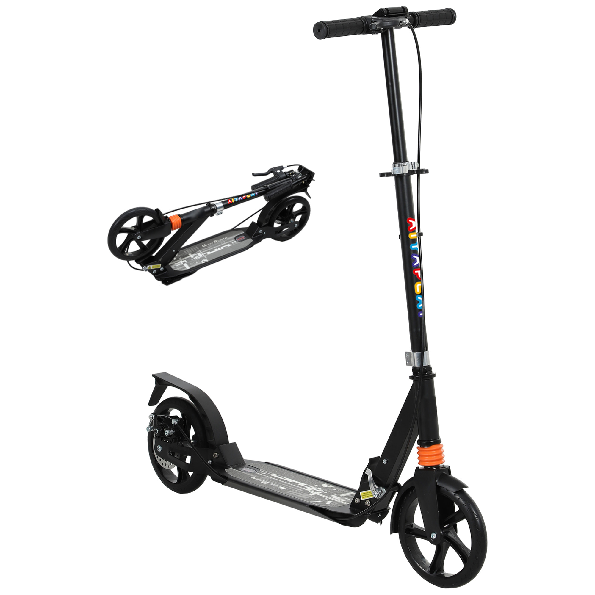 Trottinette pliable enfant 6-12 ans hauteur guidon réglable freins suspensions AV/AR béquille noir