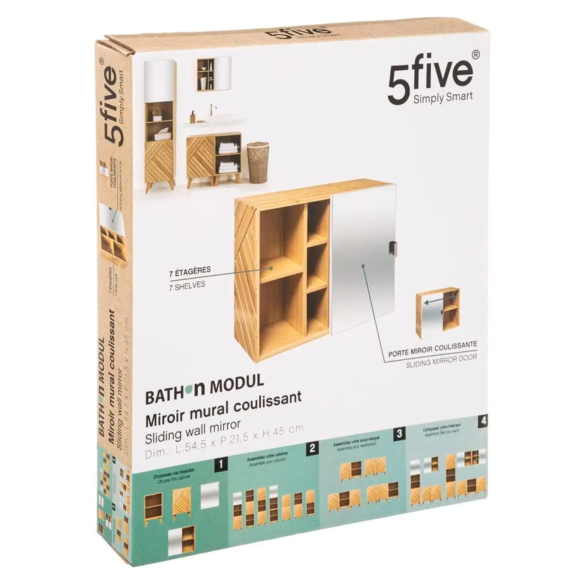 Mueble organizador de baño con espejo Five