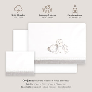 Triptico Minicuna Pasacinta Oso Elefante Globos Bco/Gris
