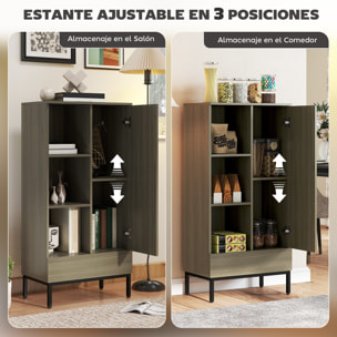 Aparador 1 Puerta Aparador para Salón Moderno con Cajón Estante Ajustable y 3 Compartimentos Abiertos para Comedor Entrada Dormitorio 60x34x121 cm Natural