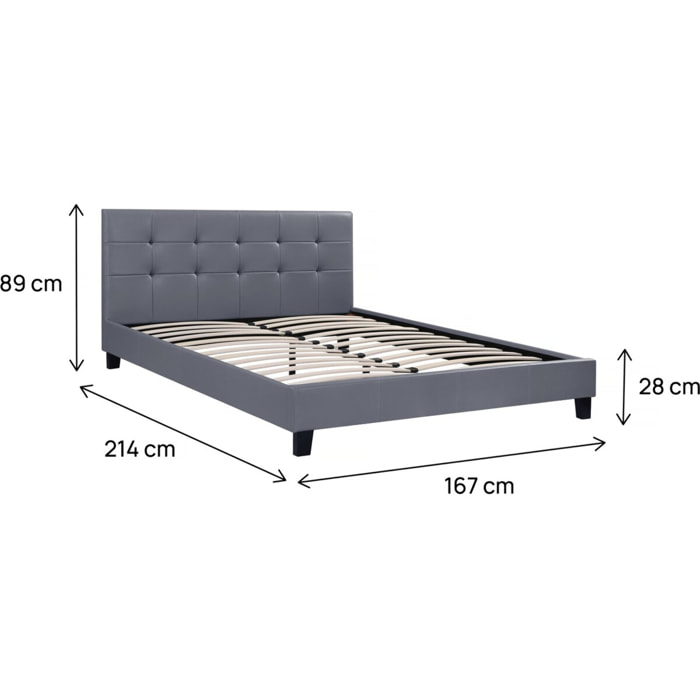Lit double en pvc "Julia" - 160 x 200 - Gris clair