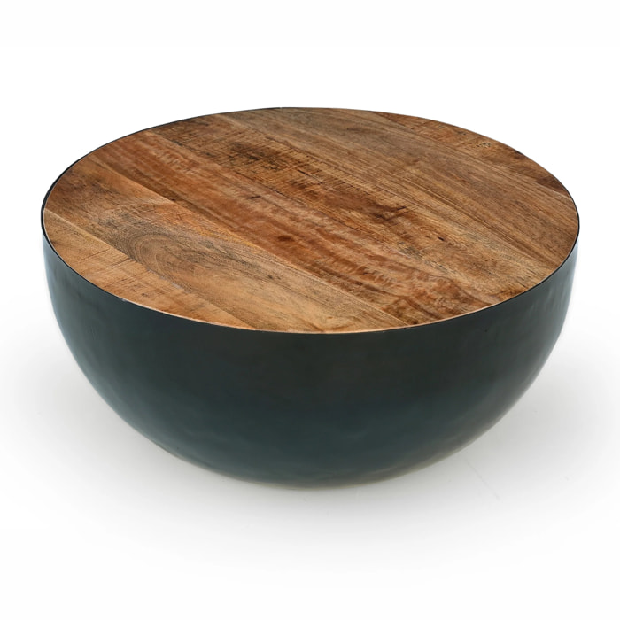 Table basse ronde en bois massif et métal D70 cm - Tajy