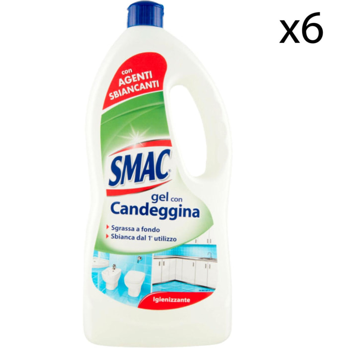 6x Smac Gel con Candeggina Igienizzante con Agenti Sbiancanti - 6 Flaconi da 850ml
