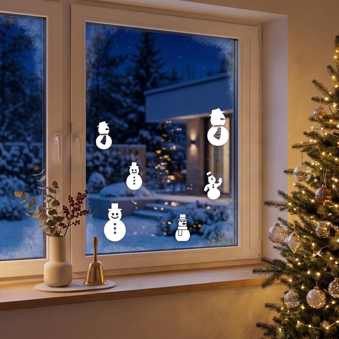 Stickers électrostatiques bonhommes de Noël - Autocollants adhésifs fenêtres noël - décoration fêtes