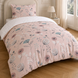 Parure housse de couette en coton motif floral rose, Olia