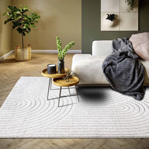 Tapis salon, motif géométrique, texture relief, lym chaleureux