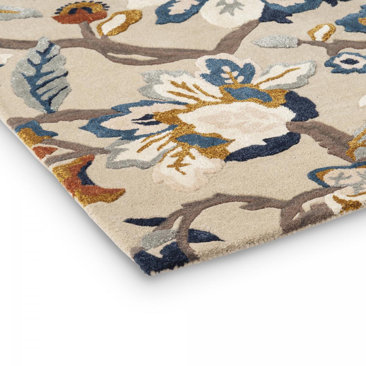Tapis salon et chambre fait à la main en laine motif floral PIAL