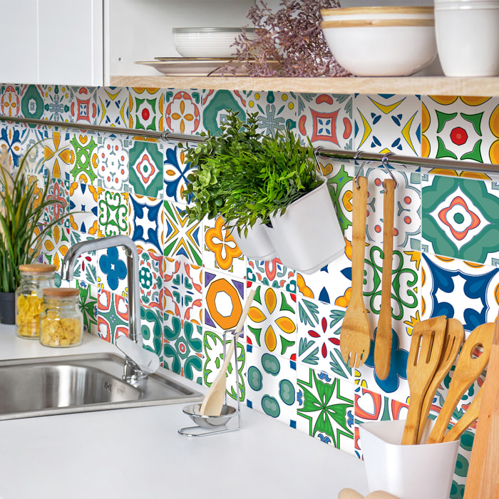 Stickers muraux - Sticker Mural Carrelage adhésif Cuisine Salle de Bain - 30 STICKERS CARRELAGES AZULEJOS SAVINA