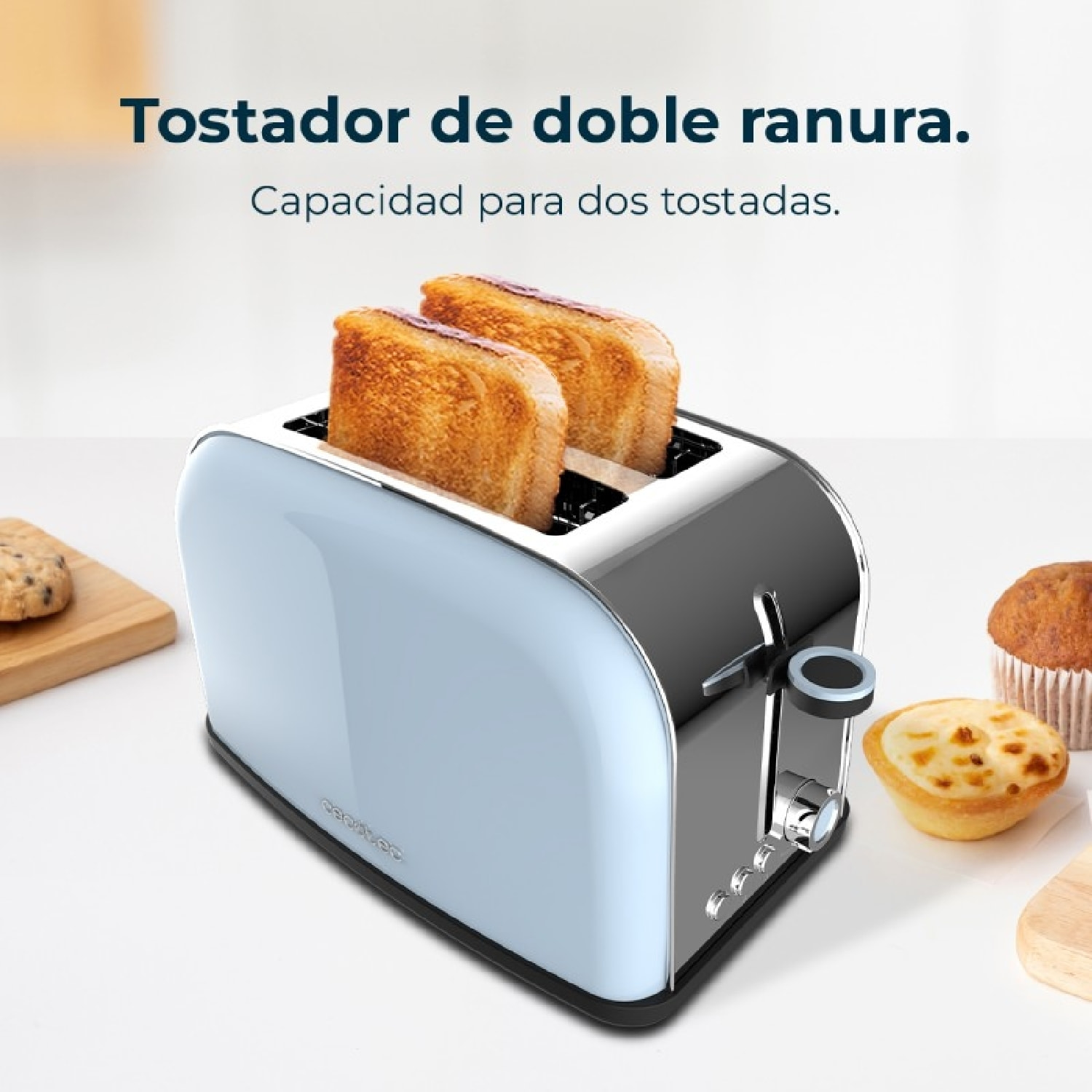 Cecotec Tostador vertical Toastin' time 850 Blue 850W de Potencia Doble ranura c