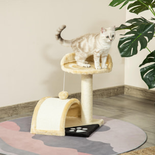 Arbre à chat griffoir grattoir design jeu boule suspendue + plateforme peluche sisal naturel beige