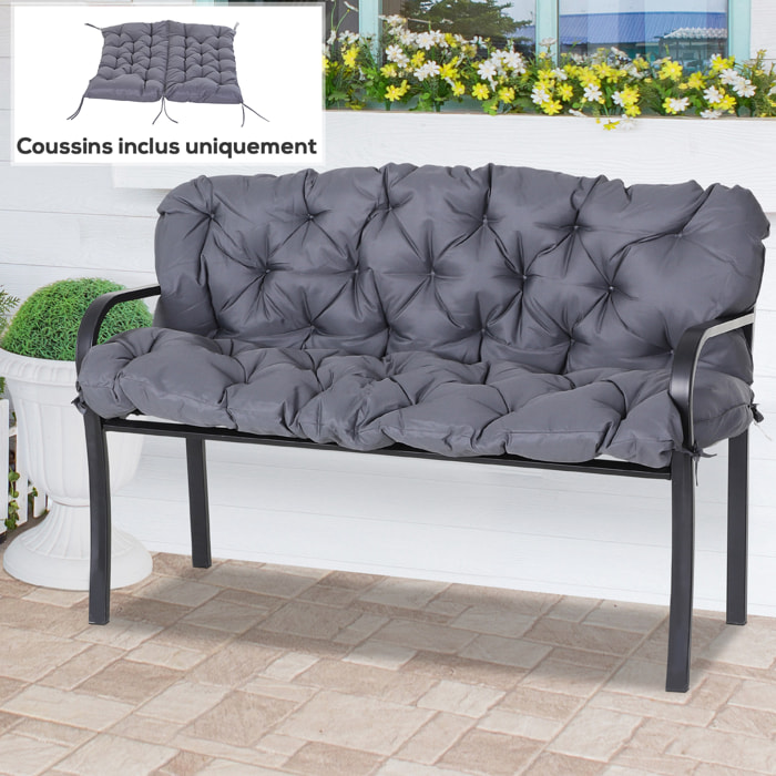 Coussin matelas assise dossier pour banc de jardin balancelle canapé 2 places grand confort 132 x 110 x 10 cm gris
