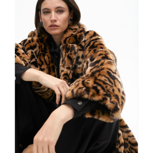 Cappotto Midi Incrociato Stampa Animalier
