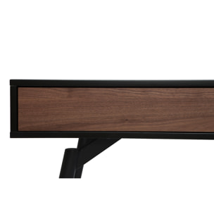 Bureau avec rangements 2 tiroirs design noir mat et bois foncé noyer L120 cm TRIPOLI