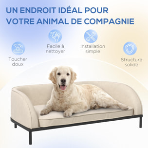 Canapé chien lit pour chien chat design contemporain dim. 101L x 62P x 34H cm coussin moelleux velours beige