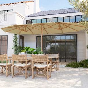 Sombrilla Doble 4,55x2,65 m Sombrilla Terraza Exterior con Manivela Manual Resistente al Agua y Protección Solar Sombrilla Grande para Terraza Playa Piscina Beige