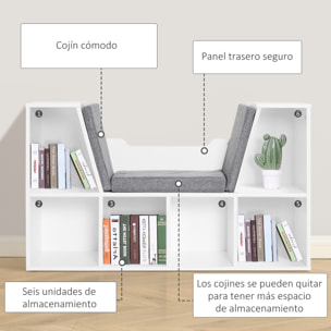 Estantería con Asiento Cojín 6 Cubos 102x30x61cm Blanco