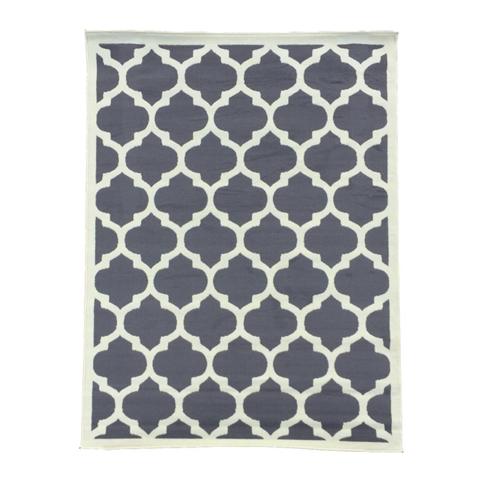 Tapis Kihe gris et blanc motif géométrique