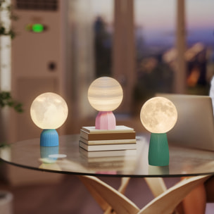 Juego de 3 Lámparas de Mesita de Noche 3D Lámparas de Mesa con 3 Colores Brillo Ajustable en 10 Niveles Conexión USB para Hogar Oficina Dormitorio Blanco