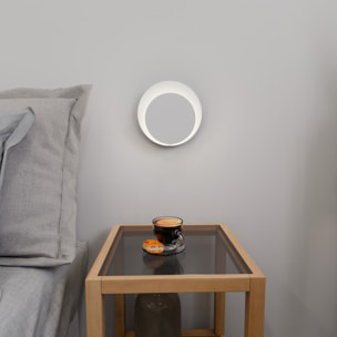 Lampada da parete Circle in acciaio bianco opaco e legno