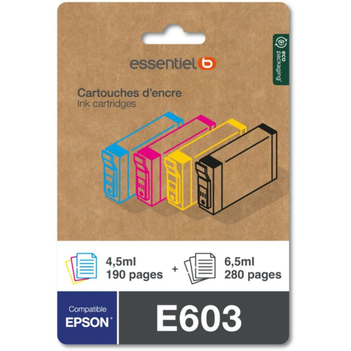 Cartouche d'encre ESSENTIELB E603 Noir + 3 couleurs