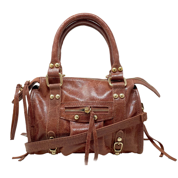 Chicca Borse - Borsa a Mano Donna in Vera Pelle - Colore Cuoio
