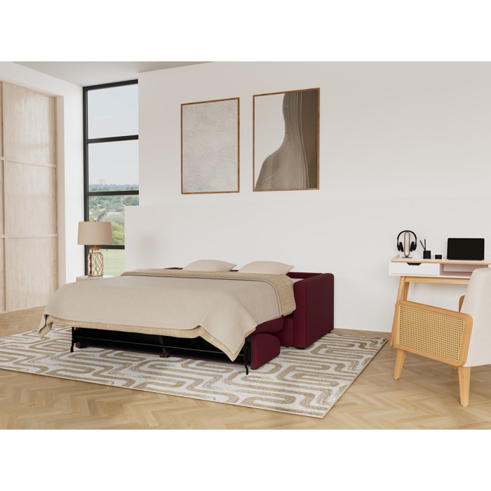 Julia - canapé 3 places convertible couchage quotidien matelas 18 cm en tissu - Prune