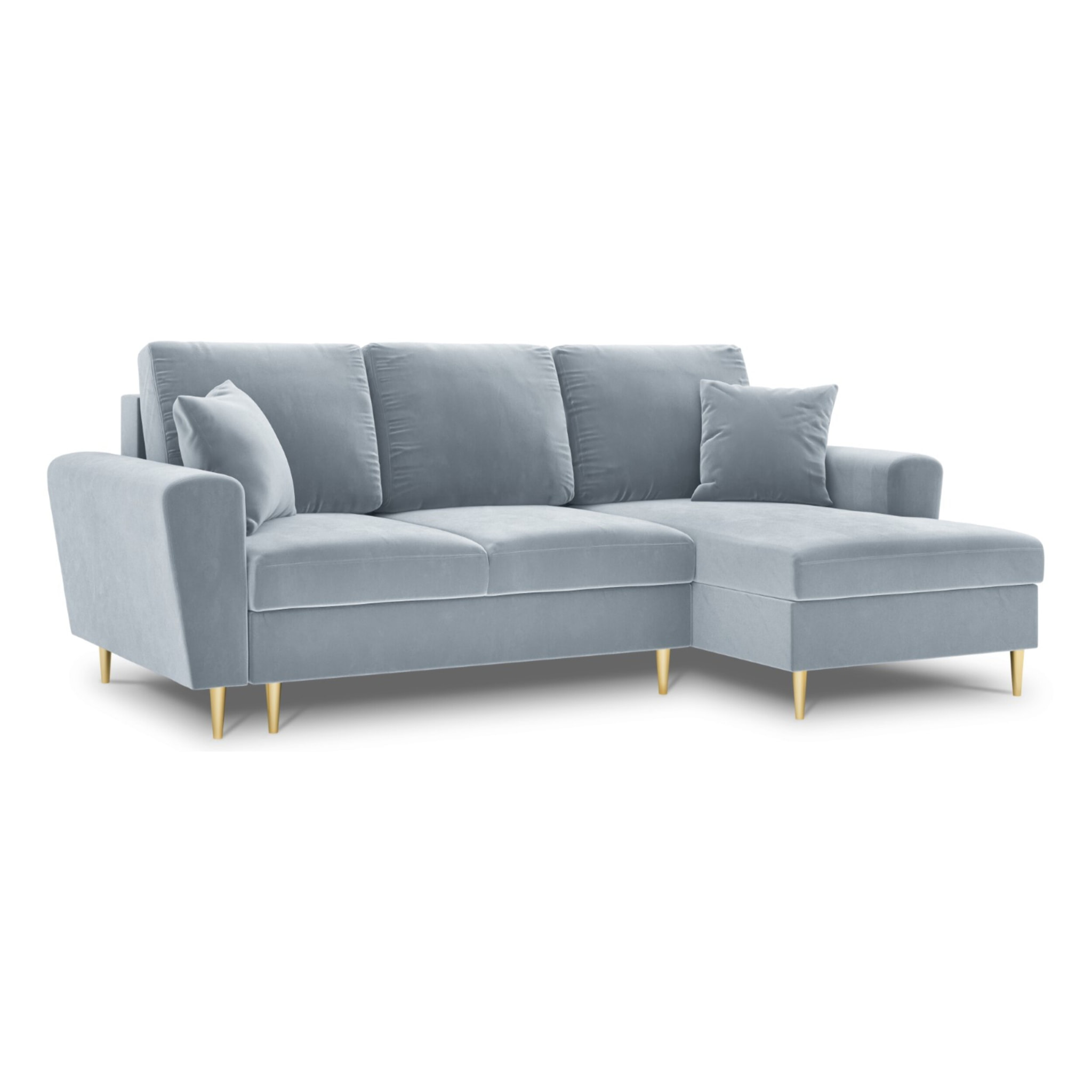 Canapé d'angle droit convertible avec coffre de rangement "Kyoto" 4 places en velours bleu clair
