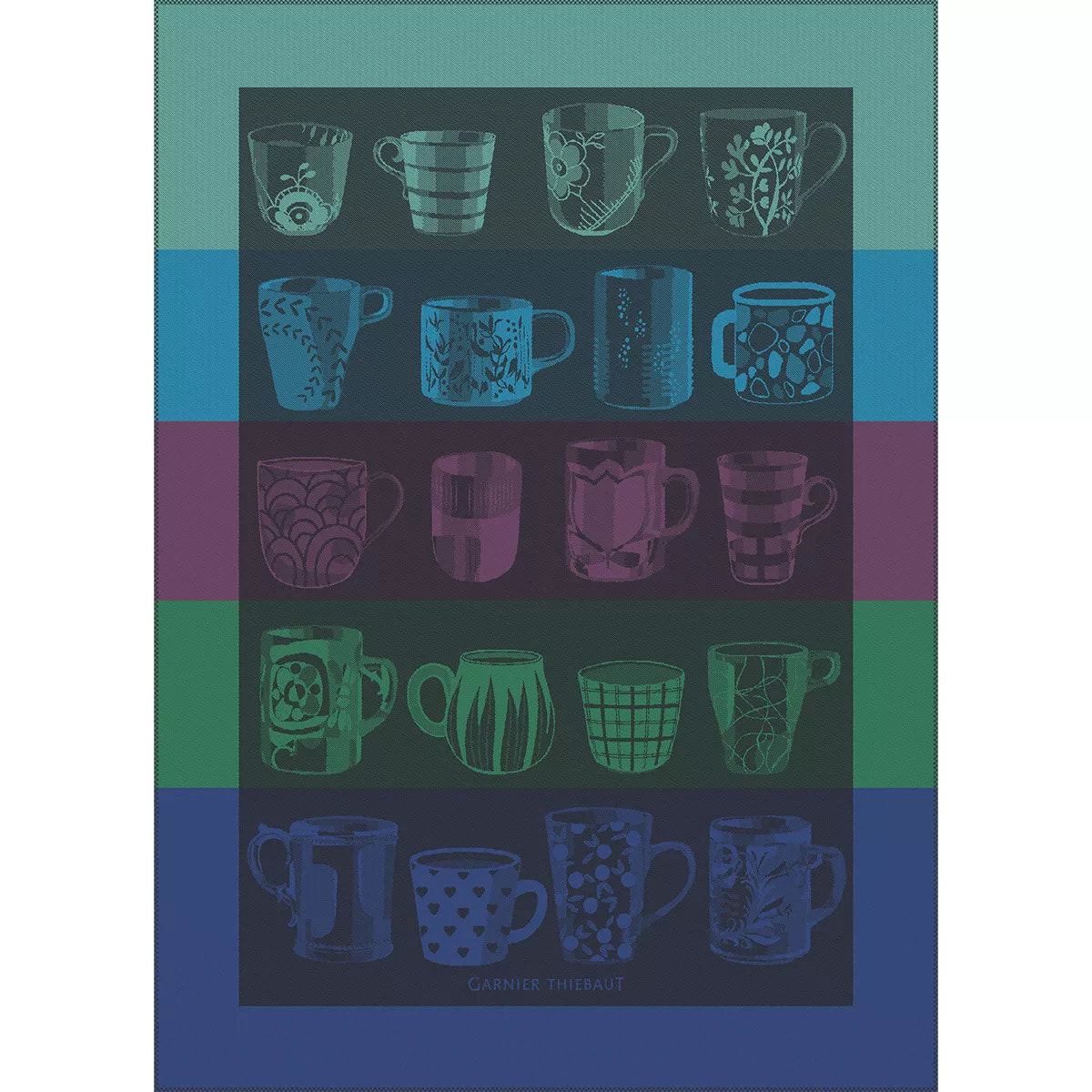 Torchon pur coton motif jacquard bleu anthracite Les mugs nocturne