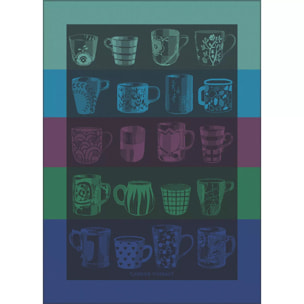 Torchon pur coton motif jacquard bleu anthracite Les mugs nocturne