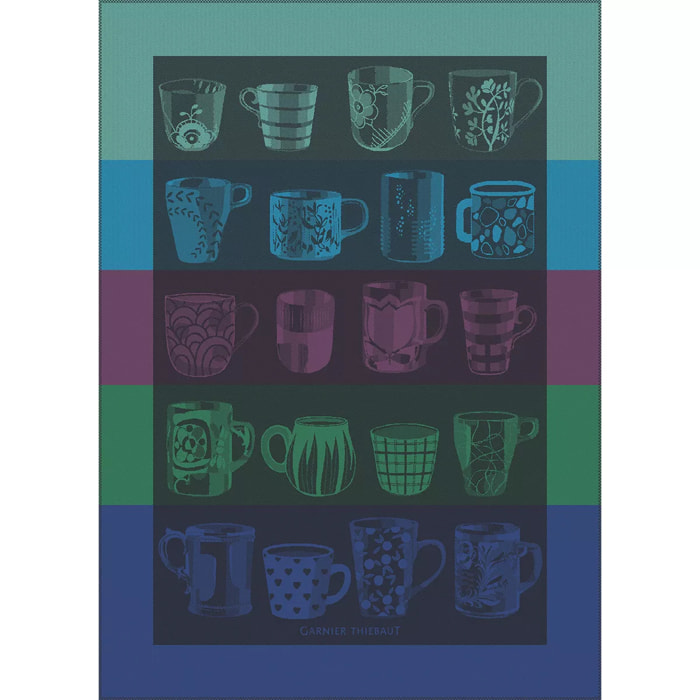 Torchon pur coton motif jacquard bleu anthracite Les mugs nocturne