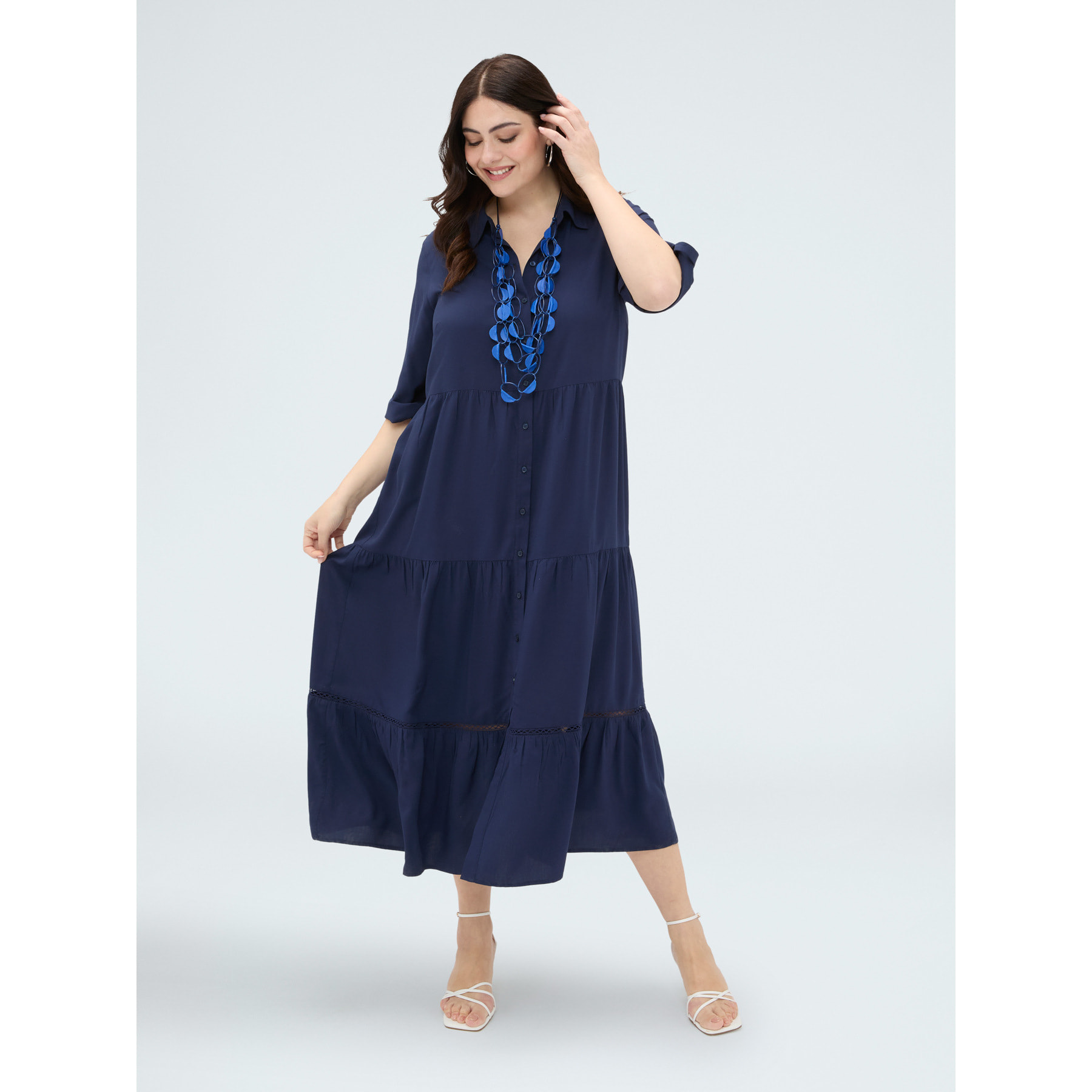 Fiorella Rubino - Vestido largo camisero en viscosa - Azul