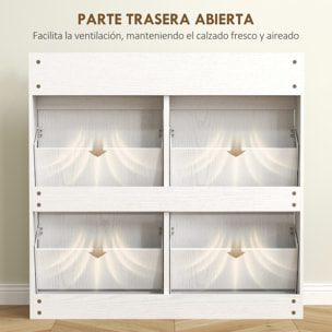 Zapatero Estrecho con 4 Puertas Abatibles Zapatero Entrada Recibidor con 2 Cajones para 8 Pares de Zapatos para Pasillo Espacios Reducidos 98x19,2x95,3 cm Blanco