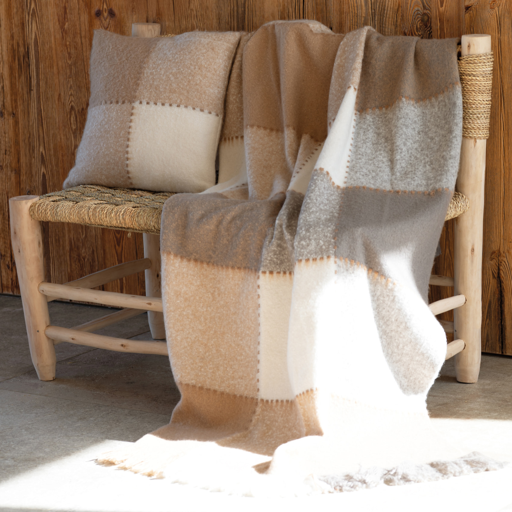 Plaid à carreaux aspect mohair - Beige