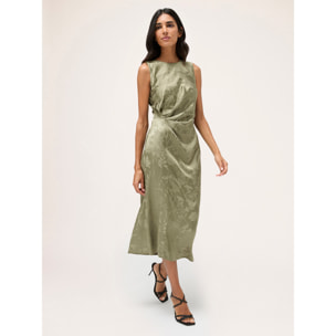 Motivi - Vestido con drapeado de raso jacquard - Verde claro