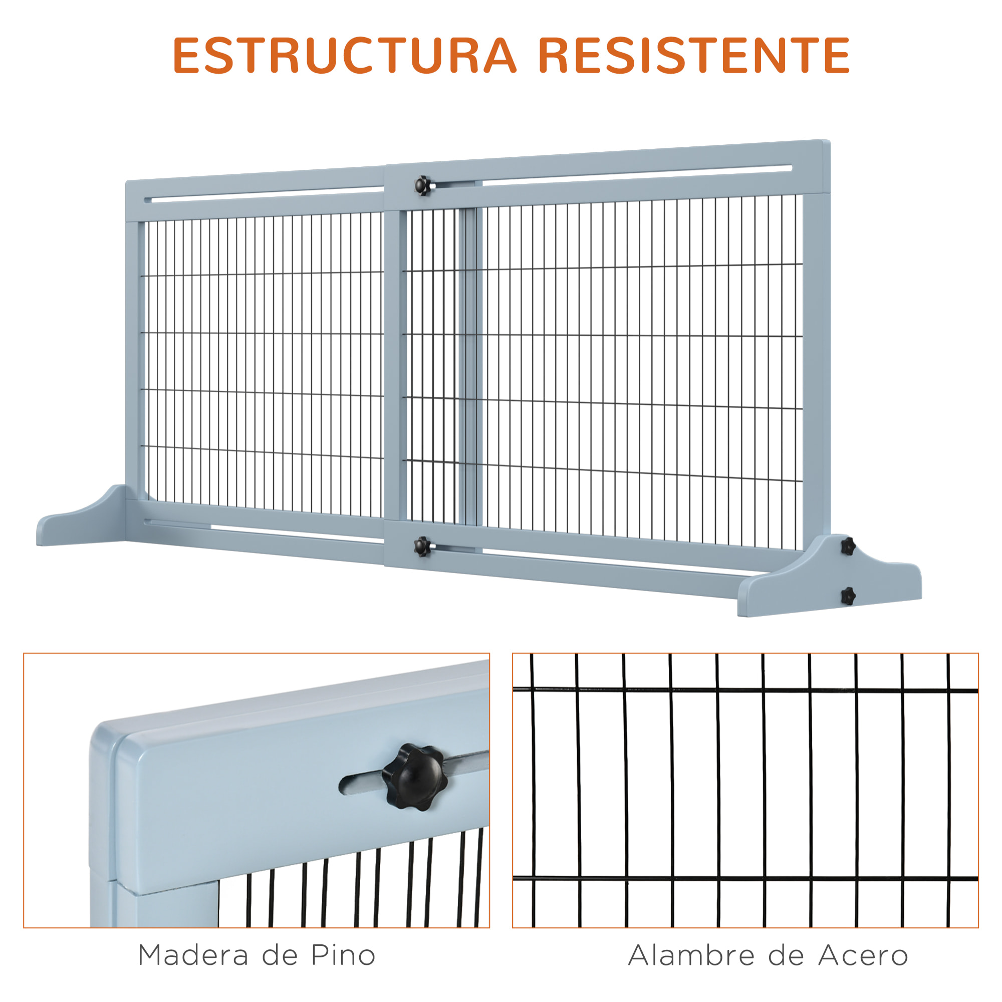 Barrera de Seguridad para Perros Extensible Barrera para Perros en Casa de Madera para Puerta Escalera Pasillo 104-183x36x69 cm Gris