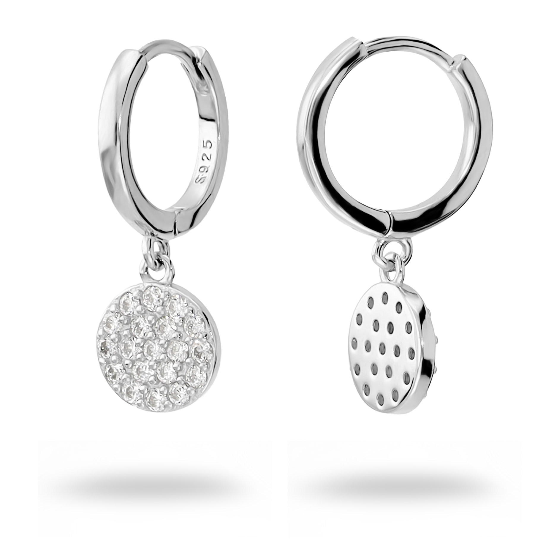 Orecchini a Cerchio in Argento 925 con Ciondolo in Pavé di Cubic Zirconia