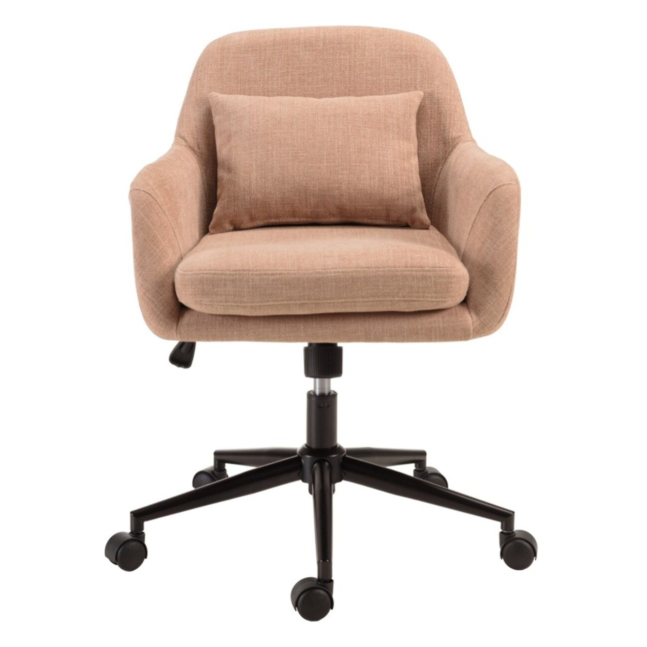 MINA - Chaise de bureau à roulettes en tissu rose dossier carré