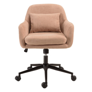 MINA - Chaise de bureau à roulettes en tissu rose dossier carré