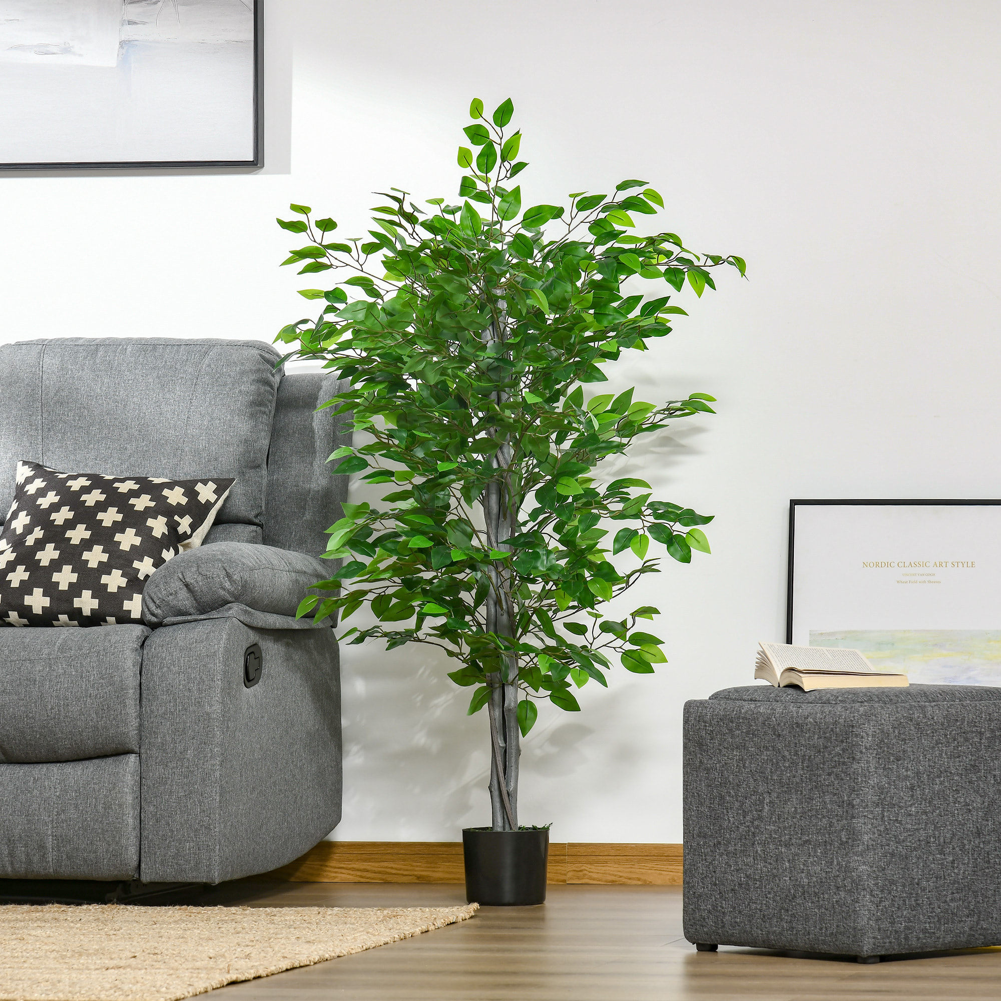 Planta Ficus Artificial 135 cm en Maceta con 756 Hojas Planta Sintética Realista para Interior y Exterior Planta Artificial Decorativa para Hogar Salón Oficina Verde