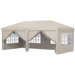 Tonnelle barnum pliant pop-up imperméabilisé 5,85L x 2,95l x 2,7H m 6 parois latérales amovibles 4 fenêtres + sac de transport beige