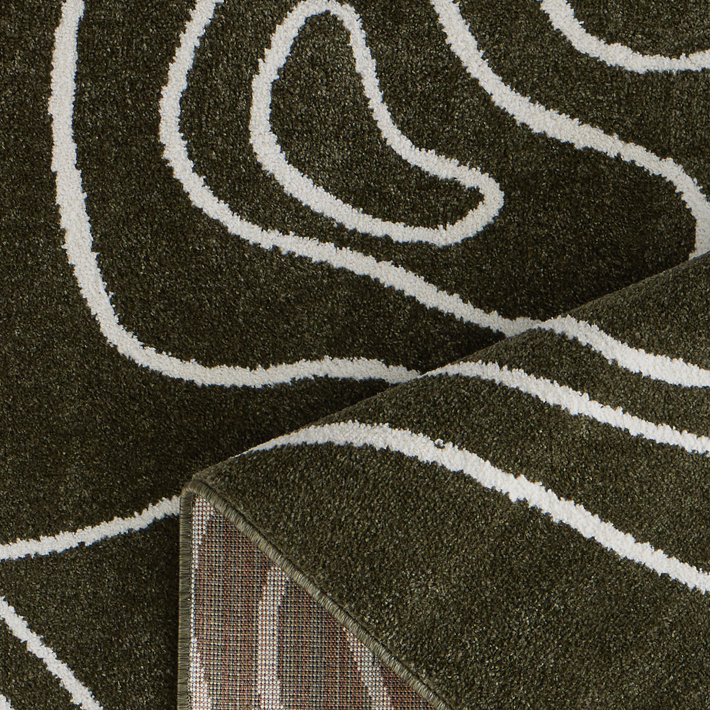 SANTAL - Tapis de salon vert à motif floral