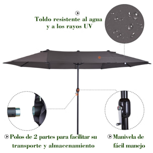 Sombrilla Doble de Tela de Poliéster 4.6x2.7x2.4m Gris