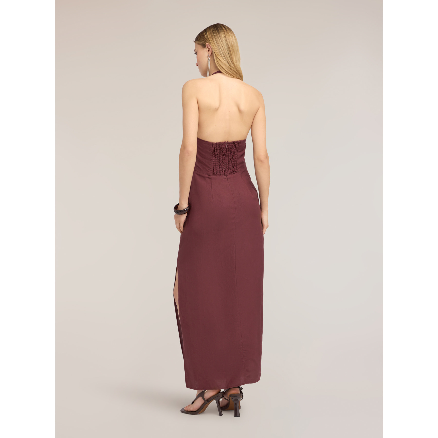 Motivi - Vestido largo en mezcla de lino con drapeado - Violeta